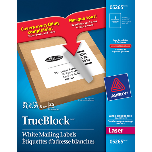 TrueBlock Laser Shipping Labels, 11" W x 8.5" L, White Nuna Depot Inc.