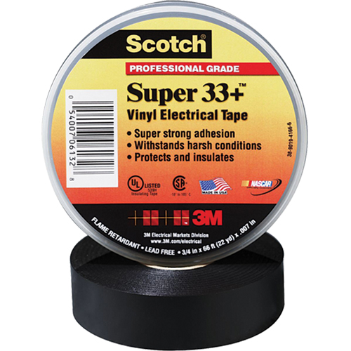 Rubans Super 33+ Scotch, 19 mm (3/4") x 20,1 m (66'), Noir, 7 mils Nuna Depot Inc.