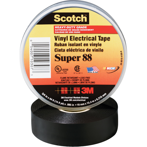 Scotch&reg; Super 88 Tape, 19 mm (3/4") x 20.1 m (66'), Black, 8.5 mils Nuna Depot Inc.