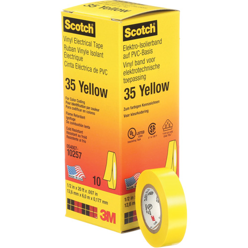 Rubans en vinyle pour codage en couleurs 35 Scotch, 12,7 mm (1/2") x 6,1 m (20'), Jaune, 7 mils Nuna Depot Inc.
