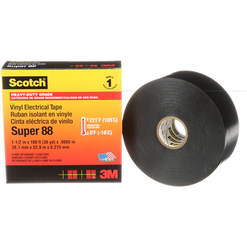 Ruban isolant en vinyle Super 88 Scotch, 38 mm (1-1/2") x 33 m (108'), Noir, 8,5 mils Nuna Depot Inc.