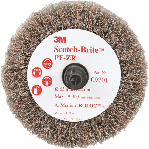 Brosse &agrave; lamelles pour labrasion et le polissage PF-ZR Roloc Scotch-Brite, Oxyde d'aluminium, Grain Moyen, 2-1/2" x 1-1/4" Nuna Depot Inc.