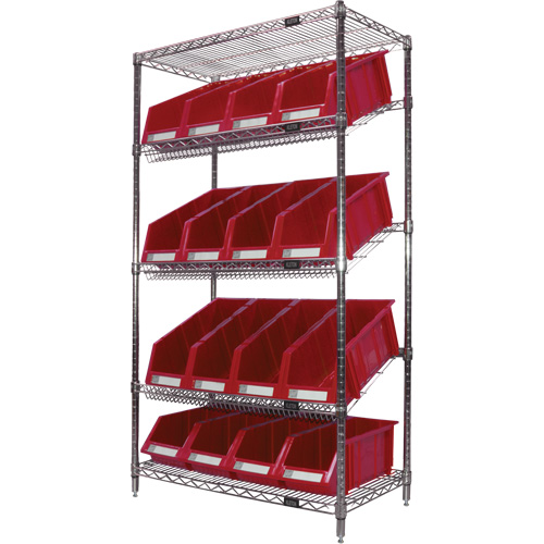 Slanted Wire Shelf with Bins, 5 Tiers, 36" W x 63" H x 18" D Nuna Depot Inc.