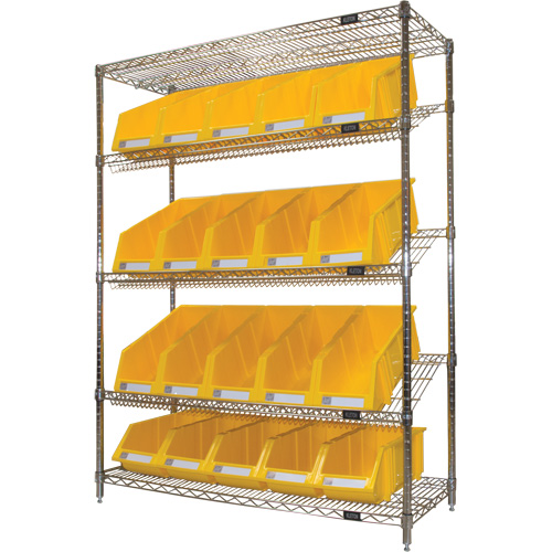 Slanted Wire Shelf with Bins, 5 Tiers, 48" W x 63" H x 18" D Nuna Depot Inc.