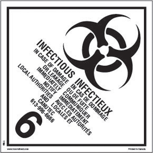 TDG Shipping Labels, Class 6.2, Infectious Substances, Paper Nuna Depot Inc.