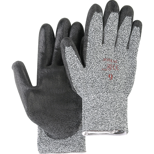 Salt & Pepper Knit Gloves With Black Palm Coating, Size Small/7, Polyurethane Coated, HPPE Shell, ANSI/ISEA 105 Level 2 Nuna Depot Inc.