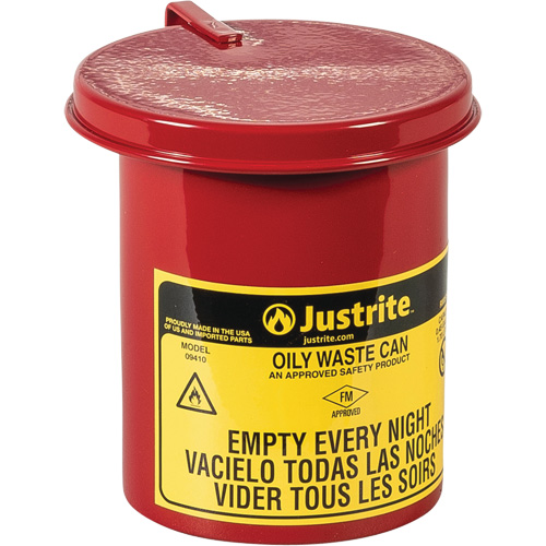 Mini bidons pour d&eacute;chets huileux pour dessus d'&eacute;tabli, Homologu&eacute; FM, 0,45 gal. US, Rouge Nuna Depot Inc.