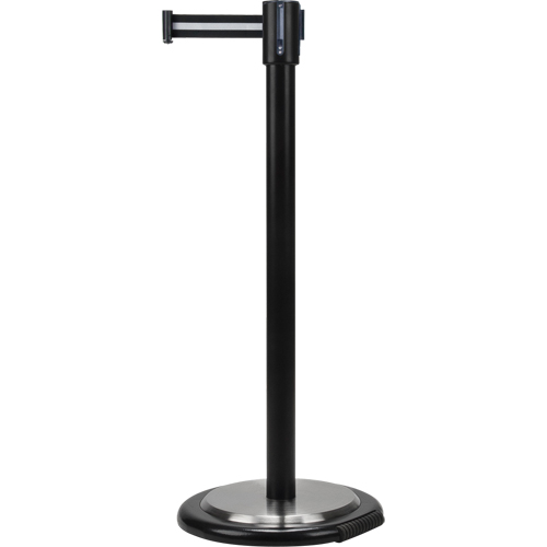 Free-Standing Crowd Control Barrier, Steel, 35" H, Black/White Tape, 7' Tape Length Nuna Depot Inc.