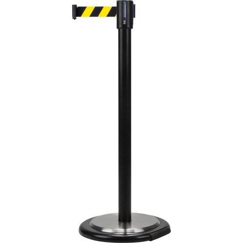 Free-Standing Crowd Control Barrier, Steel, 35" H, Black/Yellow Tape, 7' Tape Length Nuna Depot Inc.