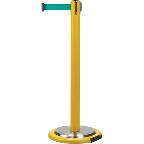 Free-Standing Crowd Control Barrier, Steel, 35" H, Green Tape, 7' Tape Length Nuna Depot Inc.