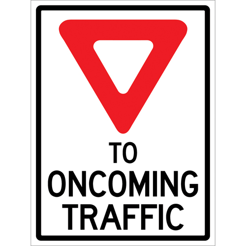 Enseigne enroulable de circulation  Yield to Oncoming Traffic , 36" x 48", Vinyle, Anglais avec pictogramme Nuna Depot Inc.