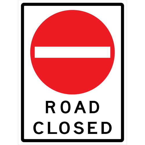 Enseigne enroulable de circulation  Road Closed , 36" x 48", Vinyle, Anglais avec pictogramme Nuna Depot Inc.