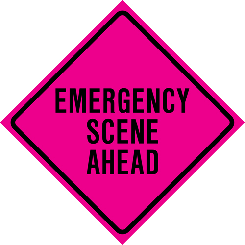 Enseigne enroulable de circulation  Emergency Scene Ahead , 36" x 36", Vinyle, Anglais Nuna Depot Inc.