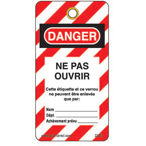 Lockout Tags, Plastic, 3" W x 5-3/4" H, French Nuna Depot Inc.