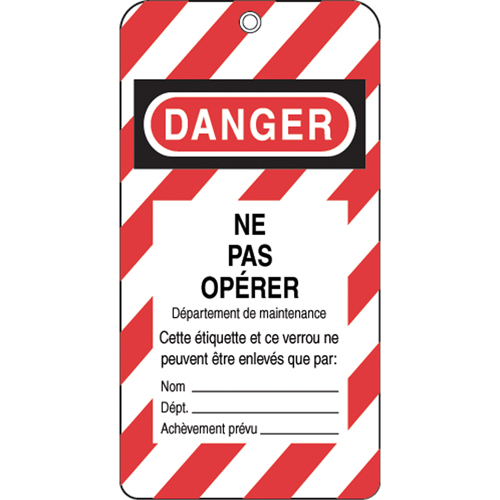 Lockout Tags, Plastic, 3" W x 5-3/4" H, French Nuna Depot Inc.