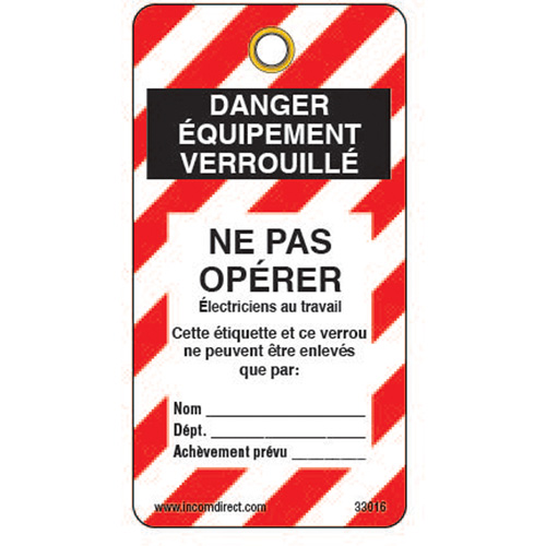 Lockout Tags, Plastic, 3" W x 5-3/4" H, French Nuna Depot Inc.