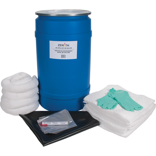 Trousse de lutte contre les d&eacute;versements pour &eacute;tabli, Huile seulement, Baril, Absorbance de 30 gal. US Nuna Depot Inc.