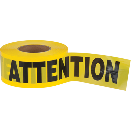 "Attention" Barricade Tape, Bilingual, 3" W x 1000' L, 2.5 mils, Black on Yellow Nuna Depot Inc.
