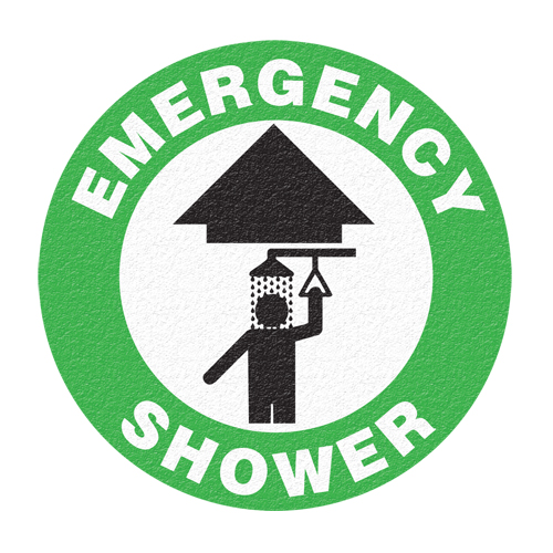 Panneau de signalisation au sol  Emergency Shower , Adh&eacute;sif, Anglais avec pictogramme Nuna Depot Inc.