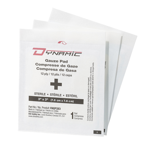 Gaze Dynamic, Tampon, 3" lo x 3" la, St&eacute;rile, Dispositif m&eacute;dical Classe 1 Nuna Depot Inc.