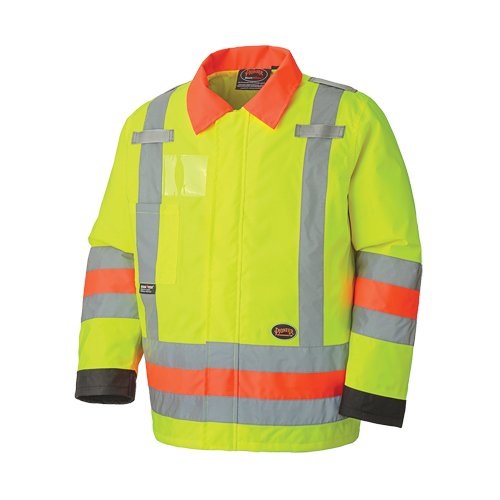 6037 Manteau de s&eacute;curit&eacute; imperm&eacute;able pour le contr&ocirc;le de la circulation, Polyester, Jaune lime haute visibilit&eacute;, T-petit Nuna Depot Inc.