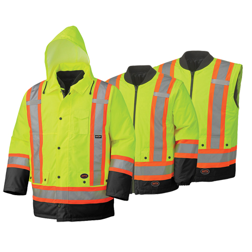 5021BB Manteau de s&eacute;curit&eacute; 6 en 1 imperm&eacute;able, Jaune lime haute visibilit&eacute;, 2T-Grand Nuna Depot Inc.