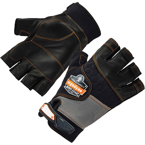 Gants demi-doigts en cuir r&eacute;duisant les impacts ProFlex 901, Petit, Paume en Cuir fleur, Poignet Boucle et crochet Nuna Depot Inc.