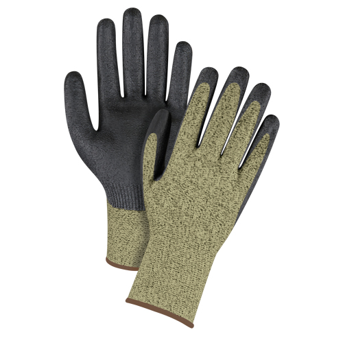 Gants &eacute;lastiques sans coutures r&eacute;sistants &agrave; la coupe noir & jaune, Taille Grand/9, Calibre 13, Rev&ecirc;tement Mousse de nitrile, Enveloppe en Aramide, ASTM ANSI niveau A6 Nuna Depot Inc.