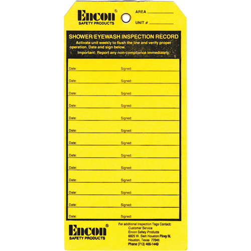 &eacute;tiquette de registre d'inspection pour douche oculaire & d'urgence, Papier cartonn&eacute;, 3-1/8" la x 6-1/4" h, Anglais Nuna Depot Inc.