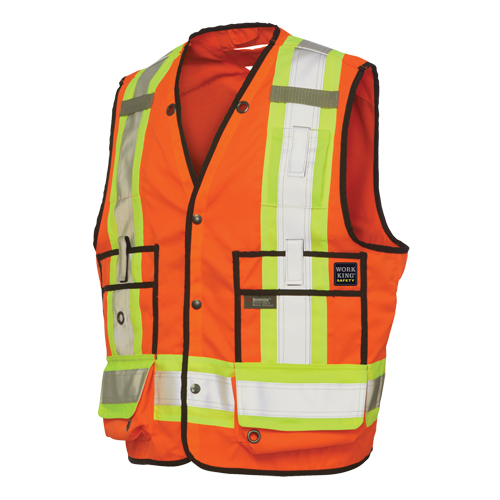 Veste de s&eacute;curit&eacute; pour arpenteur, Orange haute visibilit&eacute;, Grand, Polyester Nuna Depot Inc.