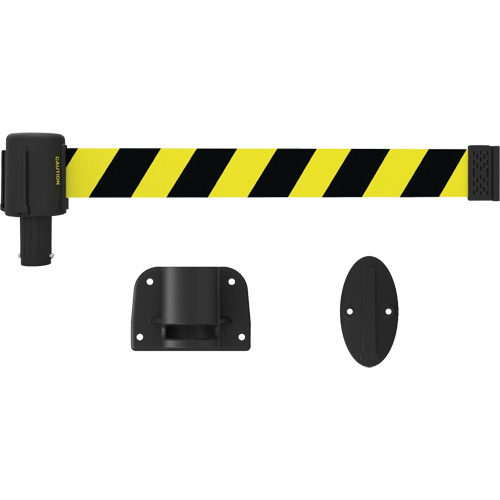 PLUS Wall Mount Barrier System, Plastic, Screw Mount, 15', Black and Yellow Tape Nuna Depot Inc.
