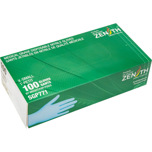 Gants jetables de calibre m&eacute;dical r&eacute;sistants &agrave; la perforation, T-petit, Nitrile, 4,5 mils, Sans poudre, Bleu, Classe 2 Nuna Depot Inc.
