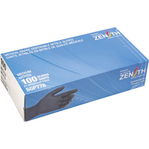 Gants jetables de calibre m&eacute;dical r&eacute;sistants &agrave; la perforation, Moyen, Nitrile, 5 mils, Sans poudre, Noir, Classe 2 Nuna Depot Inc.
