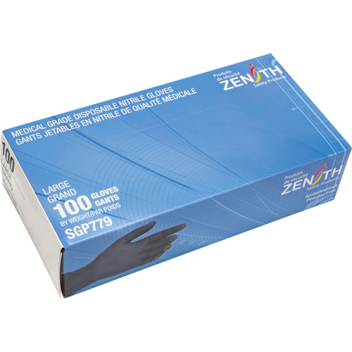 Puncture-Resistant Medical-Grade Disposable Gloves, Large, Nitrile, 5-mil, Powder-Free, Black, Class 2 Nuna Depot Inc.