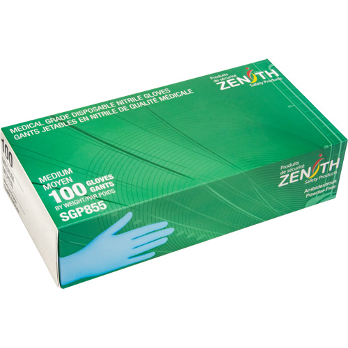 Gants jetables de calibre m&eacute;dical r&eacute;sistants &agrave; la perforation, Moyen, Nitrile, 3,5 mils, Sans poudre, Bleu, Classe 2 Nuna Depot Inc.