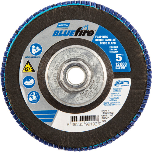 BlueFire&reg; Flap Disc, 5" x 5/8"-11, Type 29, 80 Grit, Zirconia Alumina Nuna Depot Inc.