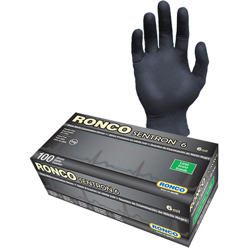 Gants d'examen jetables Sentron 6, Petit, Nitrile, 6 mils, Sans poudre, Noir, Classe 2 Nuna Depot Inc.