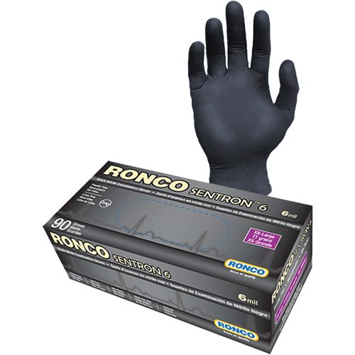 Gants d'examen jetables Sentron 6, 2T-Grand, Nitrile, 6 mils, Sans poudre, Noir, Classe 2 Nuna Depot Inc.