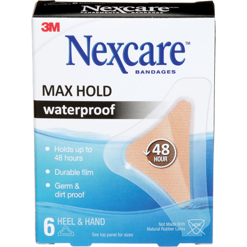 Pansements imperm&eacute;ables &agrave; tenue maximale Nexcare, Main/Talon, 3-1/2", Plastique, St&eacute;rile Nuna Depot Inc.