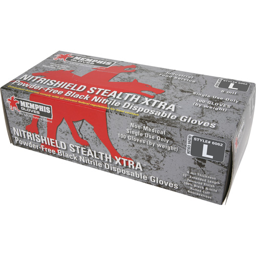 NitriShield Stealth Extra Disposable Gloves, Large, Nitrile, 6-mil, Powder-Free, Black Nuna Depot Inc.