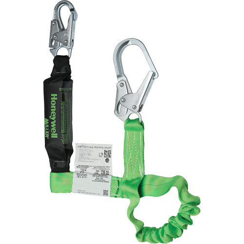 Miller&reg; StretchStop&reg; Shock-Absorbing Lanyard, 6', Locking Rebar Hook Center, Locking Snap Hook Leg Ends, Polyester Nuna Depot Inc.