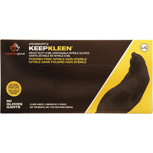 KeepKleen&reg; Disposable Gloves, Small, Nitrile, 8-mil, Powder-Free, Black Nuna Depot Inc.