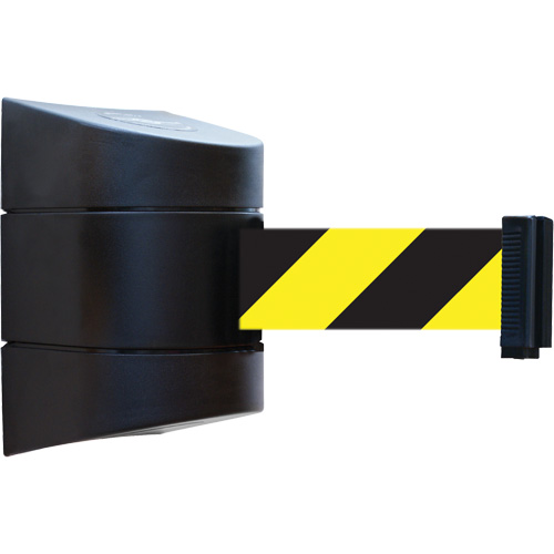 Tensabarrier&reg; Wall Unit, Steel, Screw Mount, 30', Black and Yellow Tape Nuna Depot Inc.