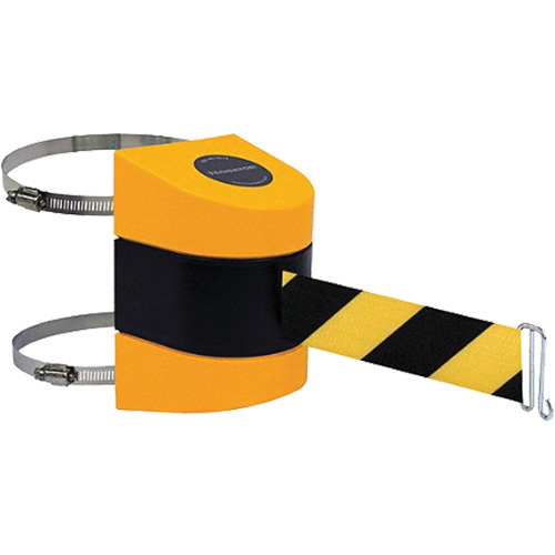 Tensabarrier&reg; Barrier Post Mount with Belt, Plastic, Clamp Mount, 24', Black and Yellow Tape Nuna Depot Inc.