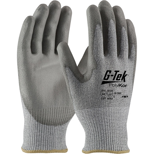 Gants r&eacute;sistants aux coupures G-Tek PolyKor, Taille Petit, Calibre 13, Rev&ecirc;tement Polyur&eacute;thane, Enveloppe en Poly&eacute;thyl&egrave;ne, ASTM ANSI niveau A4/EN 388 niveau 5/EN 388 niveau D Nuna Depot Inc.