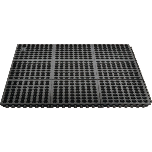 Cushion-Ease&reg; 550 Interlocking Anti-Fatigue Mat, Slotted, 3' x 3' x 3/4", Black, Rubber Nuna Depot Inc.