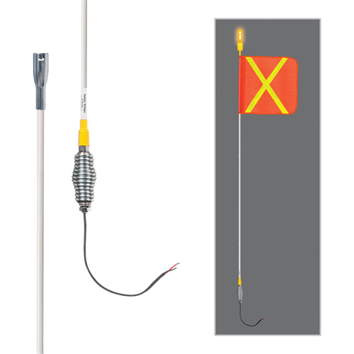 Tiges de s&eacute;curit&eacute; tout-temps de s&eacute;rie lourde avec lumi&egrave;re DEL constante Safety Whip, Fixation Ressort, Hauteur 5', Orange avec X r&eacute;fl&eacute;chissant Nuna Depot Inc.