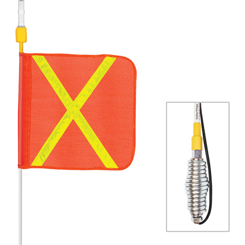 Tiges de s&eacute;curit&eacute; tout-temps de s&eacute;rie lourde avec lumi&egrave;re DEL constante Safety Whip, Fixation Ressort, Hauteur 5', Orange avec X r&eacute;fl&eacute;chissant Nuna Depot Inc.