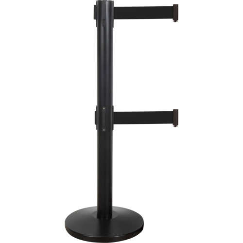 Barri&egrave;re pour le contr&ocirc;le des foules &agrave; courroie double, Acier, 35" h, Ruban Noir, Longueur du ruban 7' Nuna Depot Inc.
