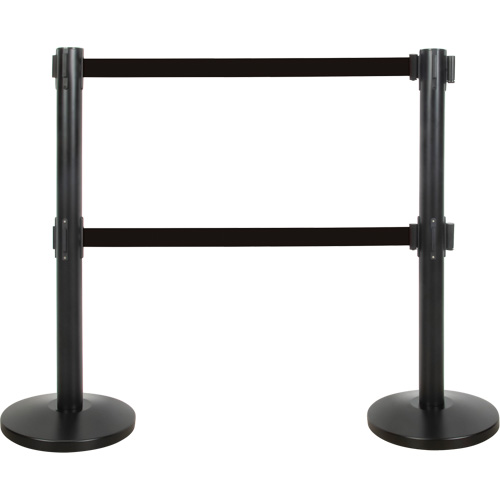 Barri&egrave;re pour le contr&ocirc;le des foules &agrave; courroie double, Acier, 35" h, Ruban Noir, Longueur du ruban 7' Nuna Depot Inc.